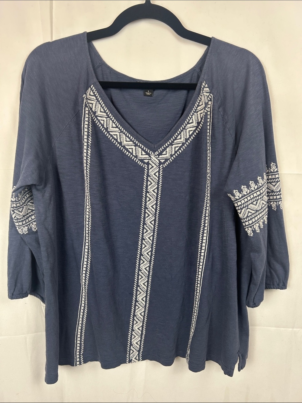 Ann Taylor Blue Embroidered V-Neck Tunic